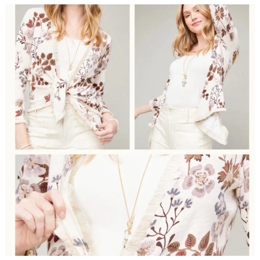 Spartina 449 MSRP $129 Floral Convertible Cardigan with Fringe Size Large Cotton - Picture 14 of 14